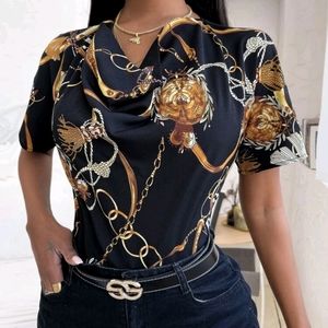 Chain print cowl neck blouse